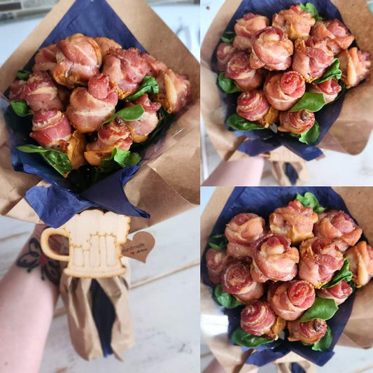 Valentine Candied Brown Sugar Maple Bacon Rose Bouquet (wood decor not included)