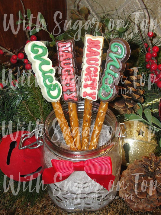 Christmas Chocolate Covered Pretzel Rods, Shaped